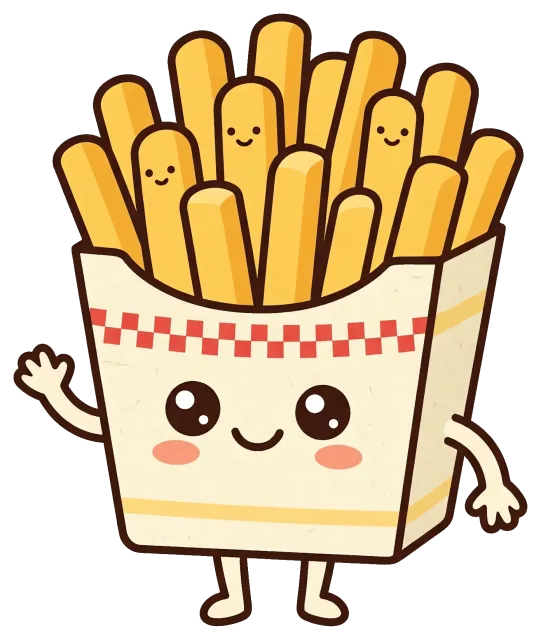 Cute paper food tray with smiling french fries character