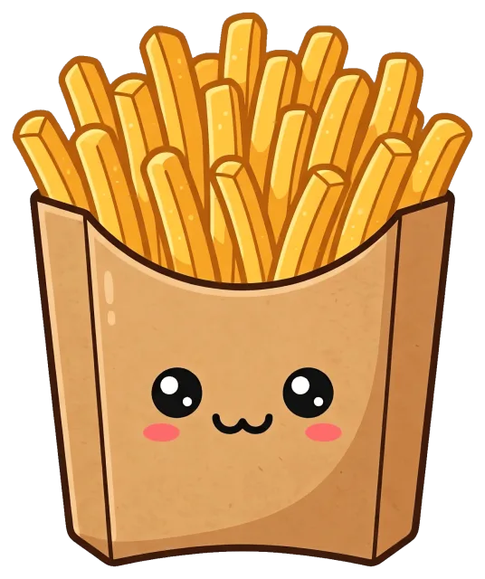 Cute paper fry bag with smiling face and golden fries