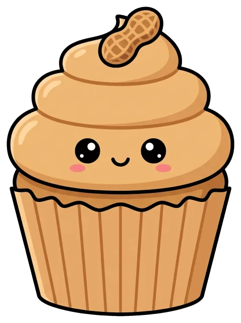 Cute peanut butter cupcake with smiling face