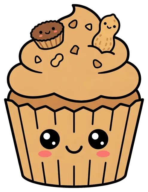 Cute Peanut Butter Cupcake with Smiling Faces