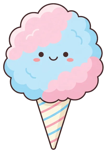 Cute pink and blue cotton candy cone with smiling face