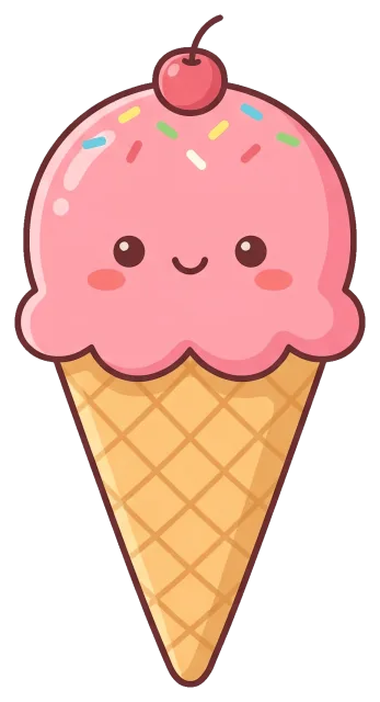 Cute pink ice cream cone with cherry and sprinkles