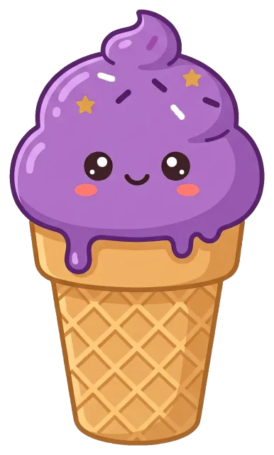 Cute purple ube ice cream cone with smiling face
