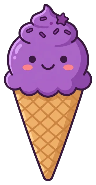 Cute purple ube ice cream cone with smiling face