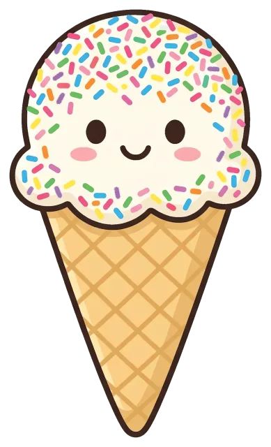 Cute rainbow sprinkle ice cream cone with smiling face