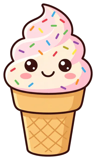 Cute rainbow sprinkle ice cream cone with smiling face