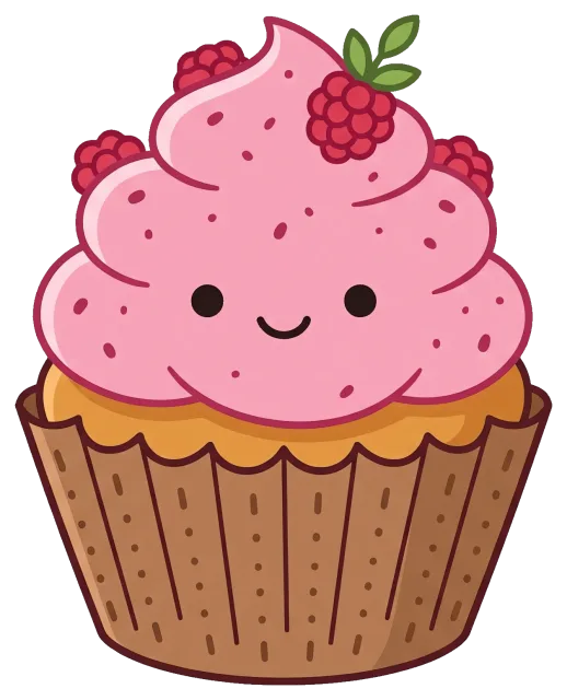 Cute raspberry cupcake with smiling face