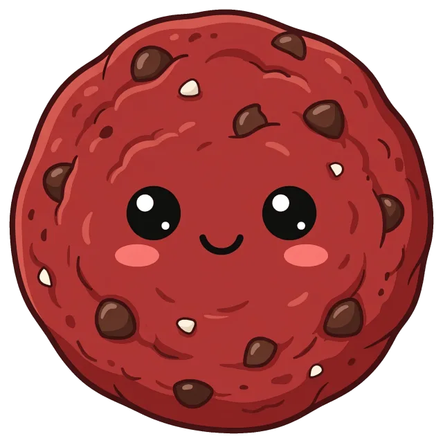 Cute red velvet cookie with chocolate chips and smiling face