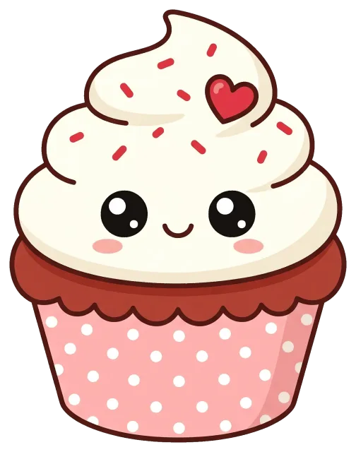 Cute Red Velvet Cupcake with White Frosting and Heart Decoration