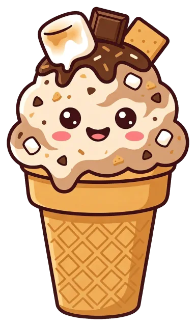 Cute S'mores Ice Cream Cone with Smiling Face