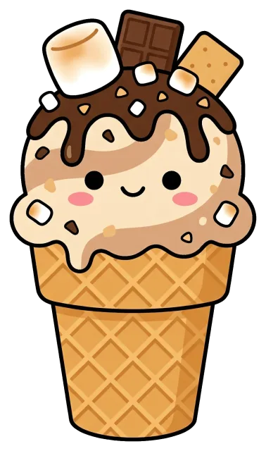 Cute s'mores ice cream cone with smiling face