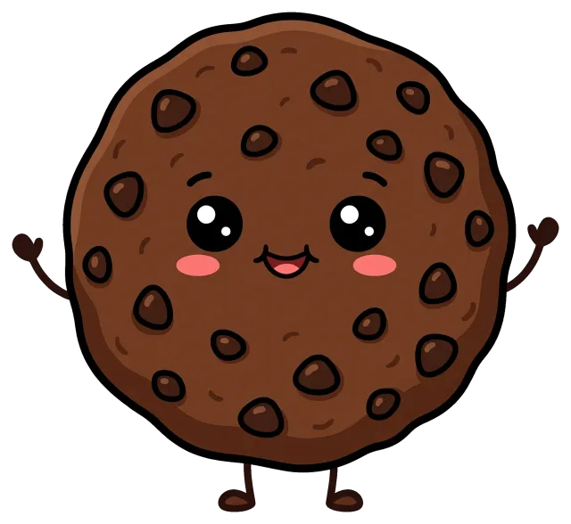 Cute smiling chocolate chip cookie character with arms and legs