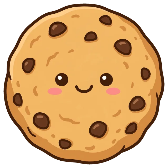 Cute smiling chocolate chip cookie with rosy cheeks