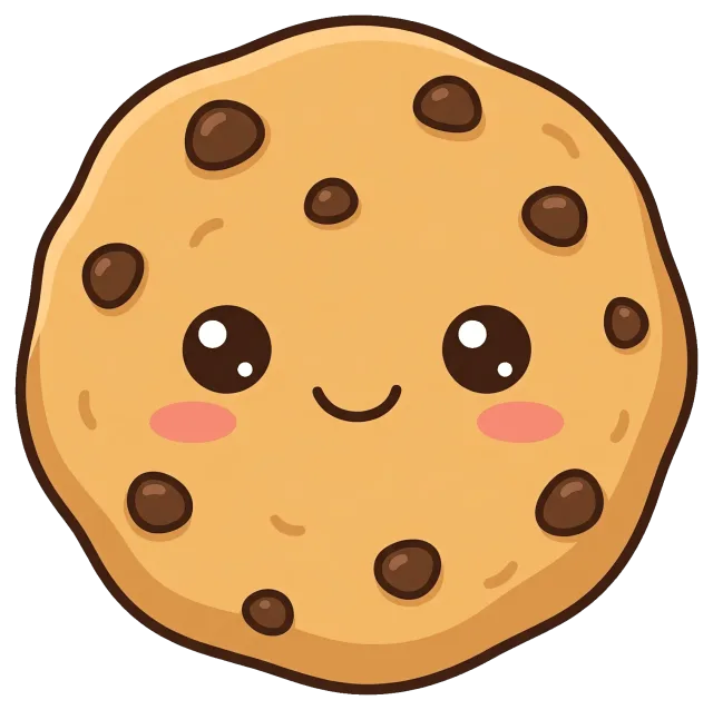 Cute smiling chocolate chip cookie with rosy cheeks