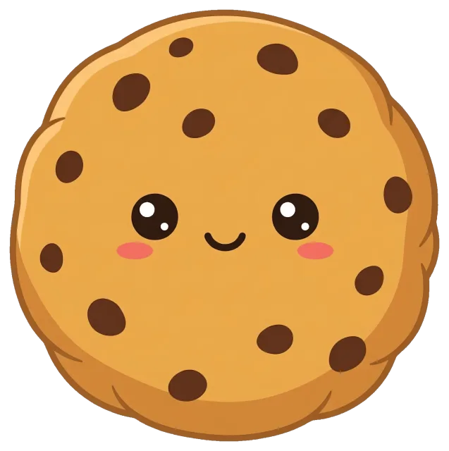 Cute smiling chocolate chip cookie with rosy cheeks