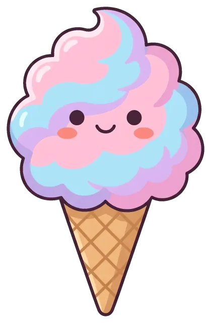 Cute smiling cotton candy cone character