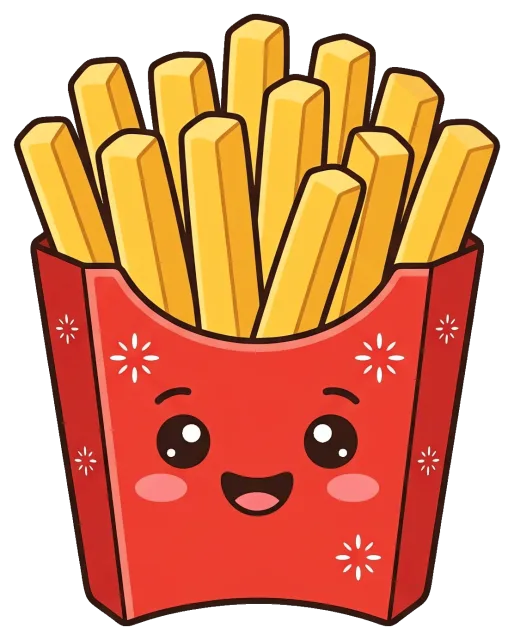 Cute smiling french fries in red tray