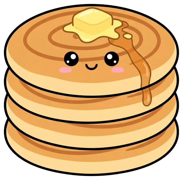 Cute stack of pancakes with butter and syrup