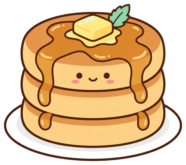 Cute stack of pancakes with butter and syrup