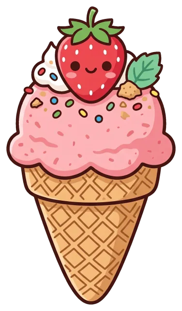 Cute strawberry cheesecake ice cream cone with sprinkles