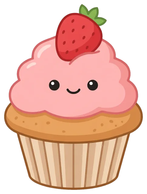 Cute strawberry cupcake with smiling face