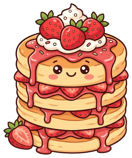 Cute Strawberry Pancake Stack with Whipped Cream