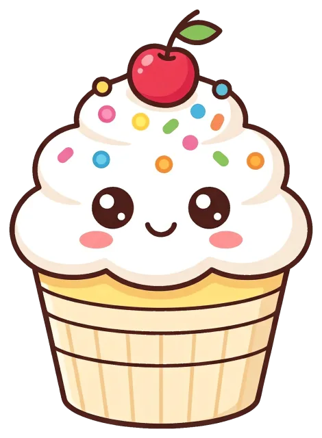 Cute vanilla cupcake with cherry and colorful sprinkles