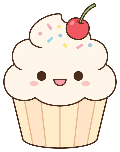 Cute vanilla cupcake with cherry and sprinkles cartoon