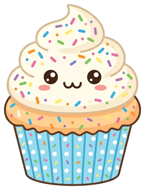 Funfetti cupcake with smiling face and colorful sprinkles