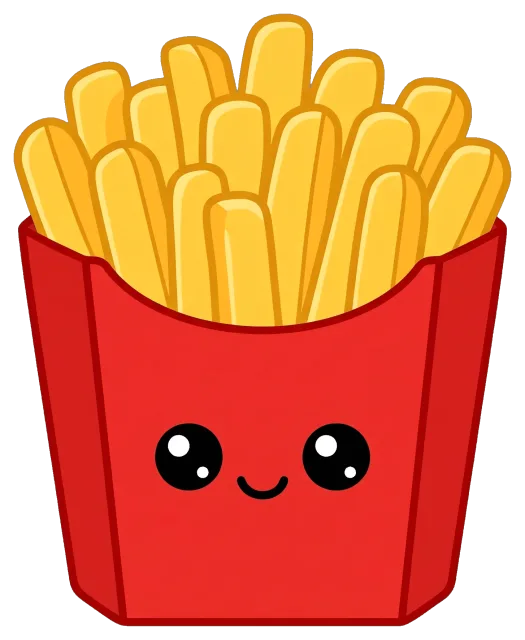 Kawaii French Fries in Red Box with Smiling Face