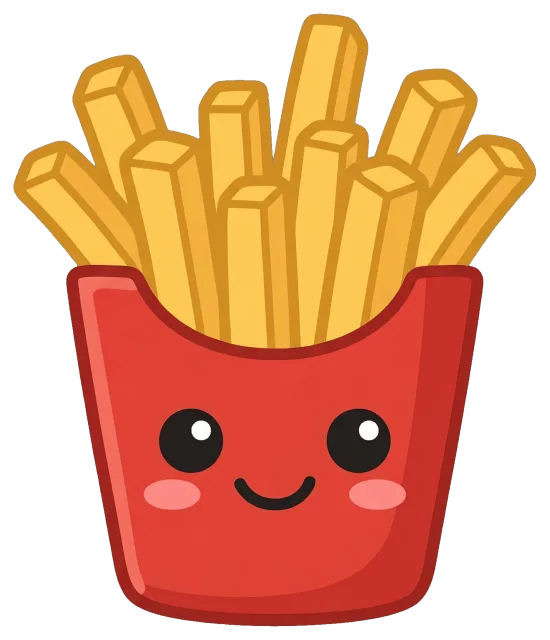 Kawaii French Fries in Red Container with Smiling Face