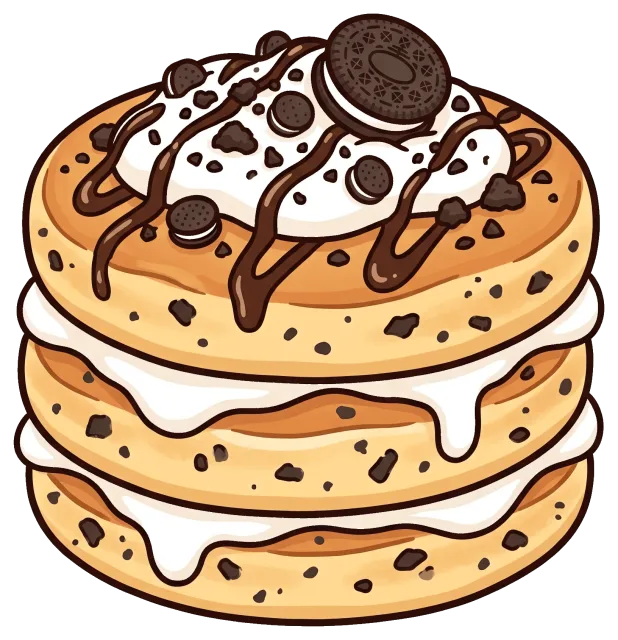 Stack of cookies and cream pancakes with whipped topping