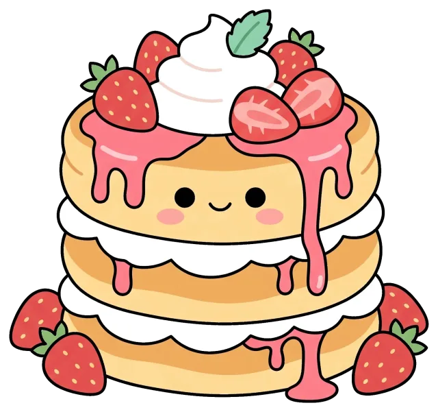 Strawberry cream pancake stack with cute face
