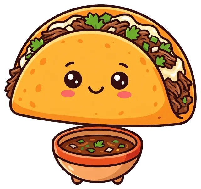Cute Birria Taco with Bowl of Sauce Cartoon