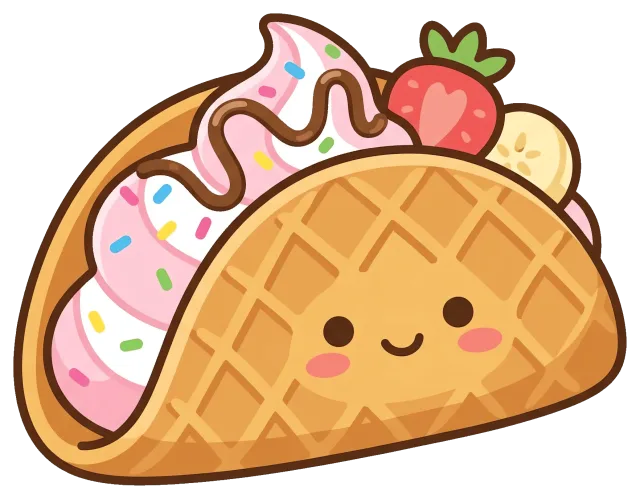 Cute dessert taco with whipped cream and fruit