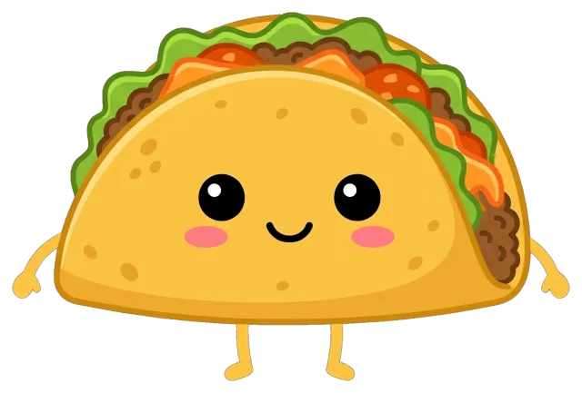 Cute nacho taco character with smiling face and arms