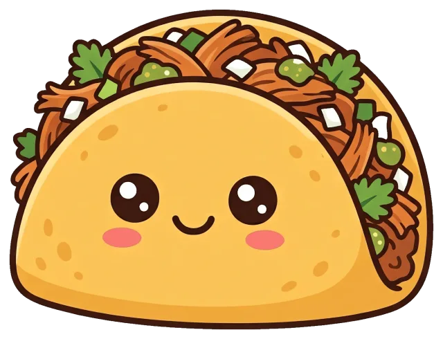 Cute smiling carnitas taco with toppings