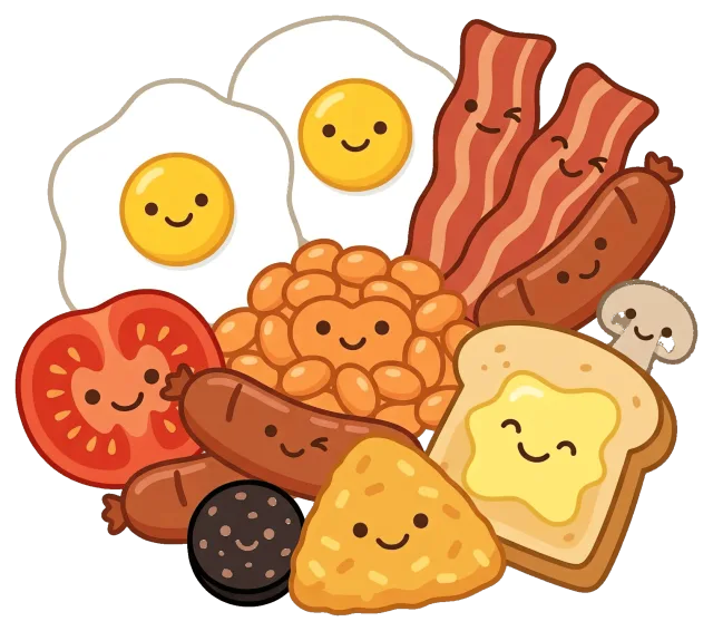 Cartoon Breakfast Foods Displayed with Smiling Faces