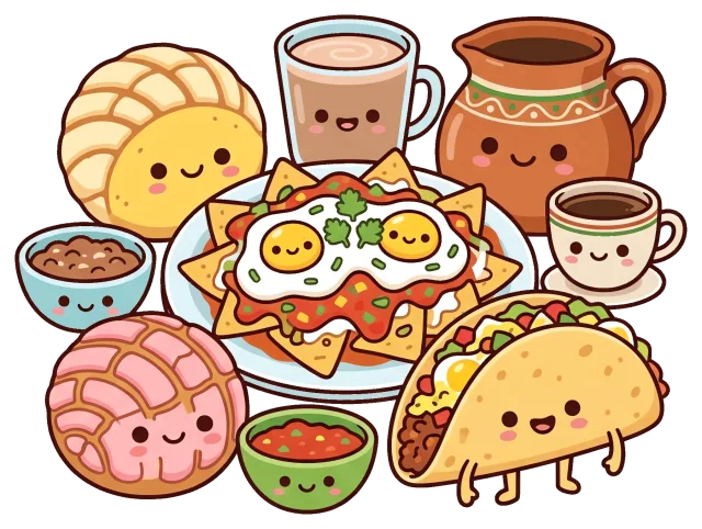 Cartoon Mexican Breakfast Foods with Smiling Faces