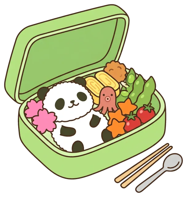 Cute bento box with panda rice ball and colorful side dishes
