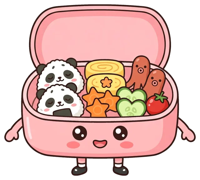 Cute bento box with panda rice balls and colorful food