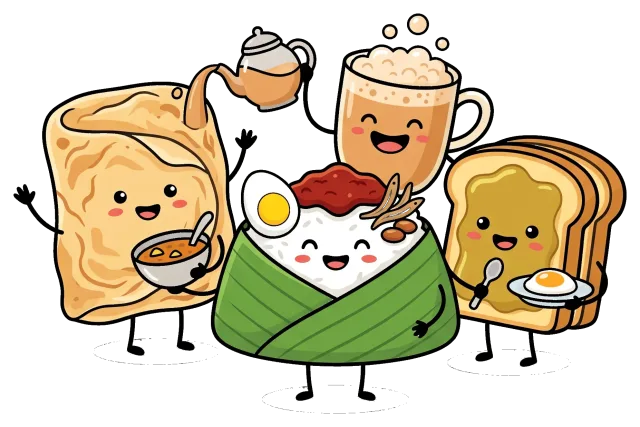 Cute Cartoon Breakfast Foods with Happy Faces