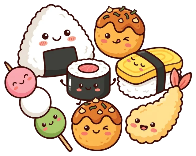Cute Cartoon Japanese Food Characters Group