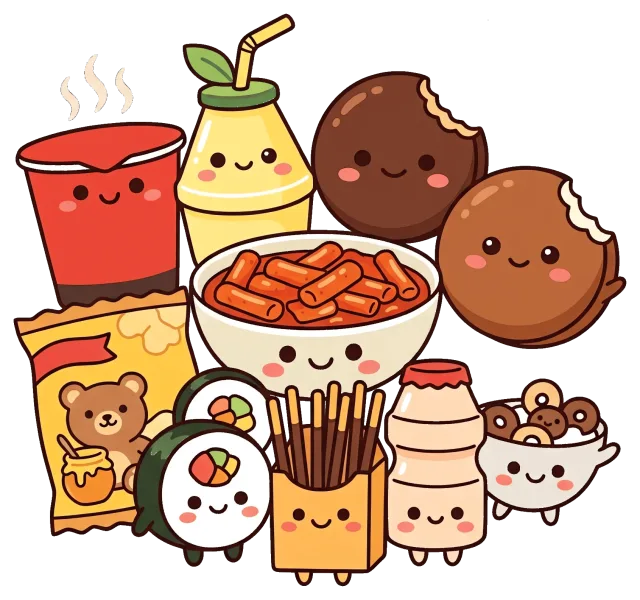 Cute cartoon snacks with happy faces