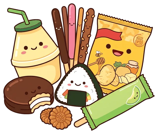Cute Cartoon Snacks with Smiling Faces