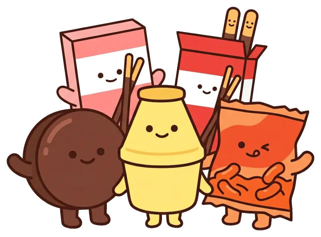 Cute Cartoon Snacks with Smiling Faces