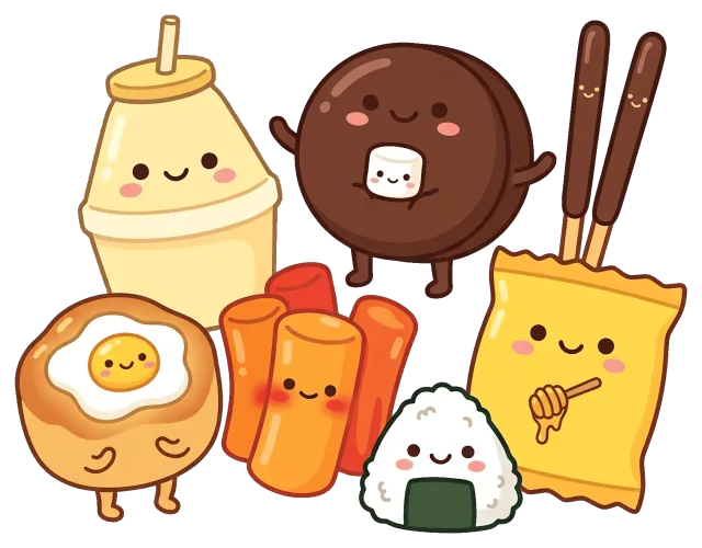 Cute cartoon style snacks with happy faces