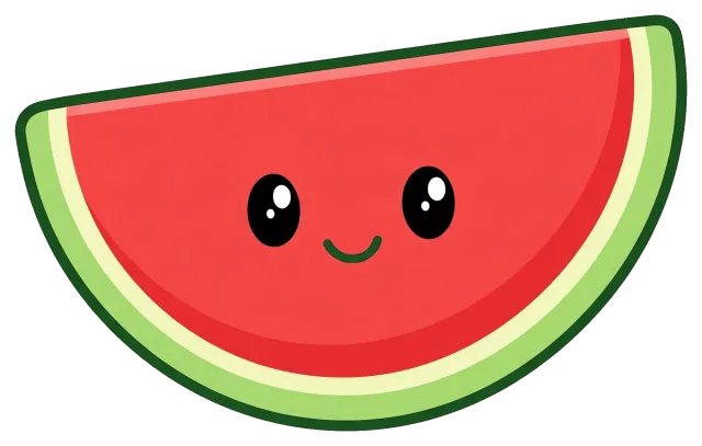 Cute cartoon watermelon slice with smiling face
