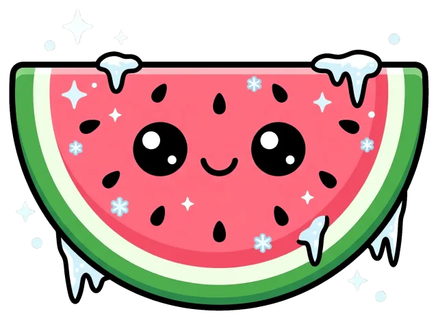 Cute Frozen Watermelon Slice with Snowflakes and Icicles