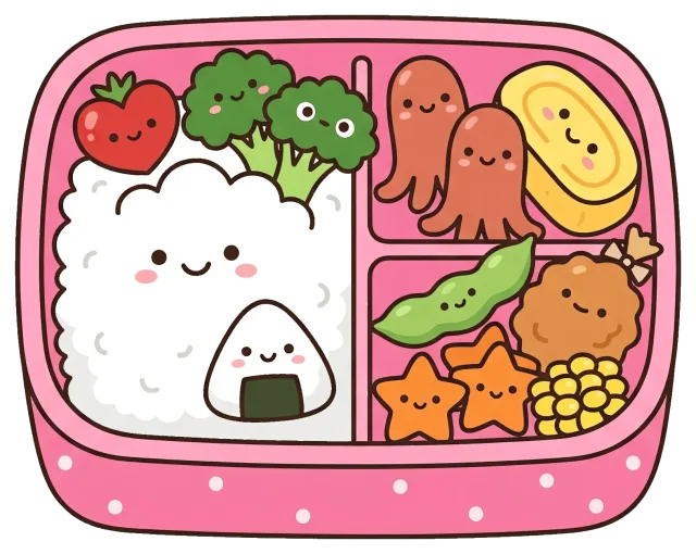 Cute Japanese Bento Box with Smiling Food Characters